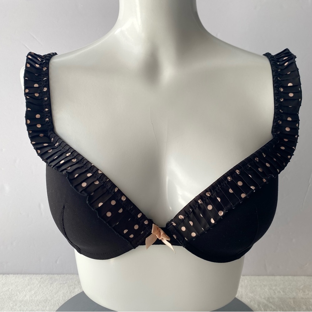 Blush Lingerie Baby Pink & Black Polka Dot Ruffle Underwire Bra 34C Y2K Coquette
